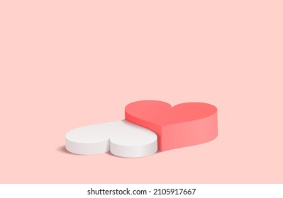 Two heart shaped stairs podiums for Valentines day in 3D vector illustration.