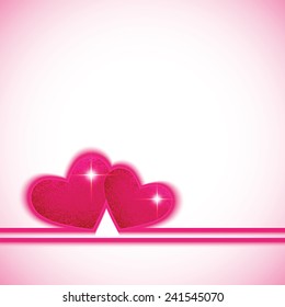 Two heart shapes on colorful postcard background to the Valentine's day. Vector illustration. 