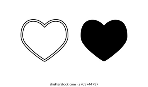 Two heart shapes, one outlined and one solid black, presented side,by,side on a white background.