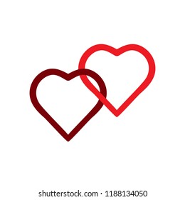 Two heart sign. Isolated mark on white background. Symbol linked, join, love, passion and wedding. Template for t shirt, apparel, card, poster, valentine day. Design element. Vector illustration