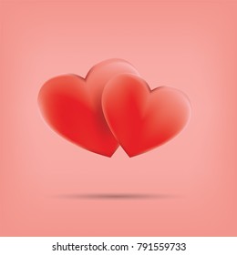 two heart valentine day on pink background