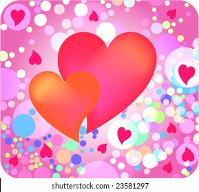 two hearts against colorful background