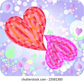 two hearts against colorful background