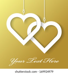 Two Hearts applique on gold background, vector illustration 