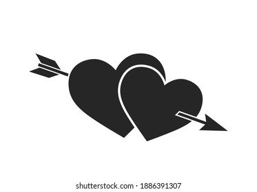 dos corazones con icono de flecha. el día de San Valentín y el símbolo de amor. imagen vectorial aislada en estilo plano