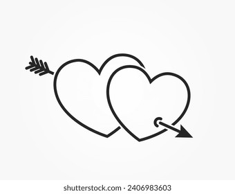 dos corazones con icono de línea de flecha. amor y símbolo romántico. elemento vectorial para el diseño del día de San Valentín