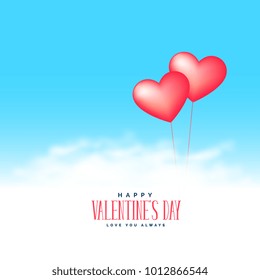 two hearts balloons flying on clouds background