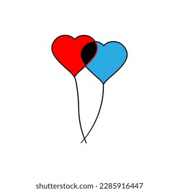 two hearts, balloons on a string.Design elements isolated on a white background, for your design project.