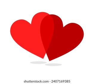 Two hearts become one vector illustration. Two red hearts design element