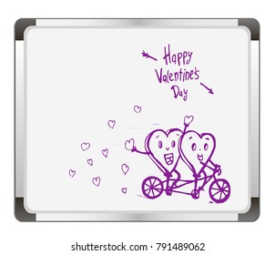 Two hearts biking on flip chart background. Couple in love. Happy Valentine's day card. hand drawn vector illustration.