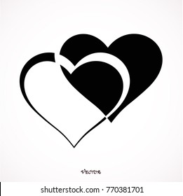 Two hearts - black vector icon and ten icons in shades of grey