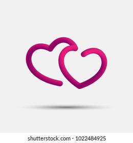 Two hearts blended interlaced creative line icon. Symbol of love. Valentine's Day. Trendy vector liquid 3d heart icon, logo, sign or emblem over white background for your graphic and web design