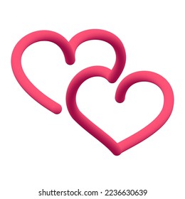 Two hearts blended interlaced creative line icon. Valentine's Day. Symbol of love. Trendy vector liquid 3d heart icon, logo, sign or emblem over white background.