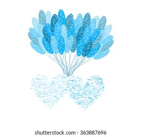 Two hearts with blue balloons. Vector illustration.