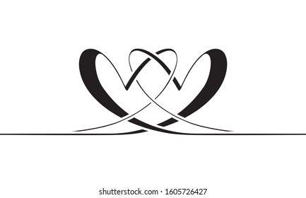two hearts bound together isolated on white background