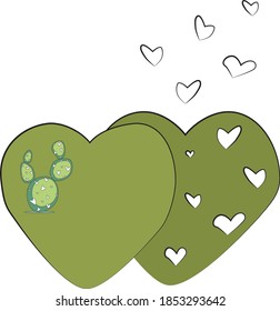 Two hearts with cactus. Cactus Love Design doodle. Hand drawn.