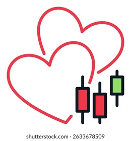 Two Hearts and Candlestick Chart vector Trading concept colored icon or design element