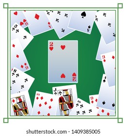 two of hearts card icon cartoon deck of cards on frame vector illustration graphic design