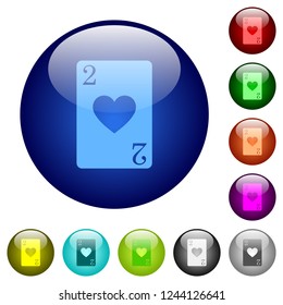 Two of hearts card icons on round color glass buttons