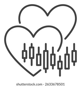 Two Hearts and Chart vector Financial concept thin line icon or symbol
