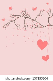 Two Hearts and Cherry Blossom with some Butterflies