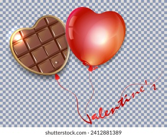 Two hearts, chocolate and balloon.Isolated vectone illustration, icon