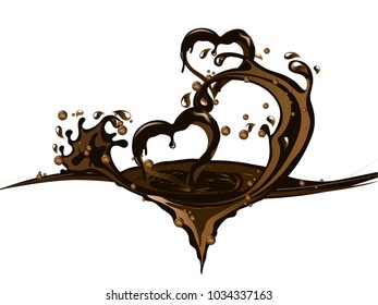 Two hearts  in chocolate splash