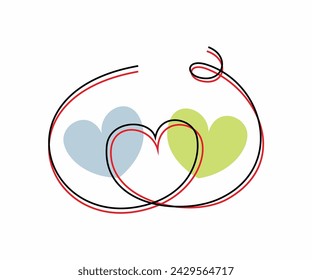 Two hearts collide with water color spot. Artistic outline heart shape for design element.
