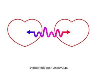 Zwei Herzen verbunden durch Pfeil. Liebes Vektorkonzept. Empathie-Illustration. Harmonisches Symbol