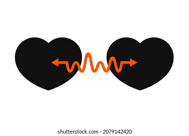 Two hearts connected by arrow. Love vector concept. Empathy illustration. Harmony symbol