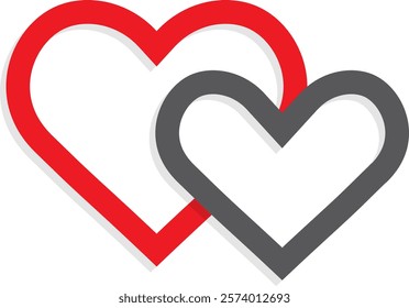 Two hearts connected to each other, red and black heart isolated on white background. Vector, designer illustration. Vector.