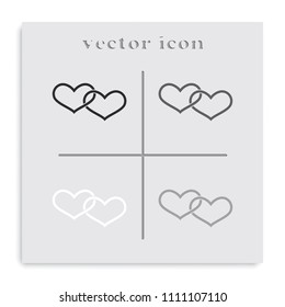 Two hearts connected flat black and white vector icon.