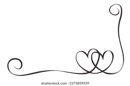 Two hearts connected with negative space. Continues one line drawing of two hearts. Artistic heart frame with negative space.