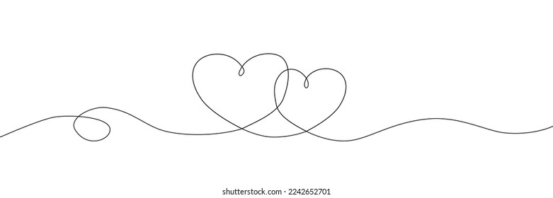 Dos corazones con un contínuo dibujo de la línea de mano de la señal de amor. Diseño vectorial mínimo.