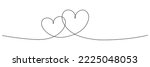 Two hearts continuous line art drawing. Double heart wavy line. Vector illustration isolated on white.