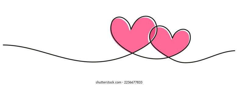 Dibujo de línea continua de dos corazones. Línea ondulada de doble color en el corazón. Ilustración vectorial aislada en blanco.