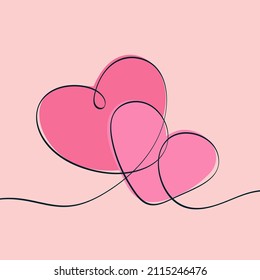 Two hearts. Continuous line drawing. Vector design