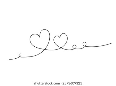 Two Hearts Continuous , line drawing style, vector illustration