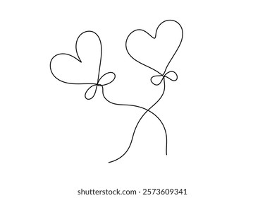 Two Hearts Continuous , line drawing style, vector illustration