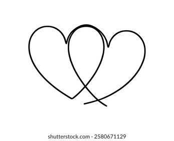 Two hearts. Continuous line drawing. Banner for valentine's day. Abstract hearts. Vector illustration.