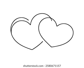 Two hearts. Continuous line drawing. Banner for valentine's day. Abstract hearts. Vector illustration.