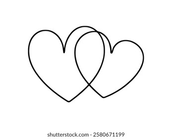 Two hearts. Continuous line drawing. Banner for valentine's day. Abstract hearts. Vector illustration.