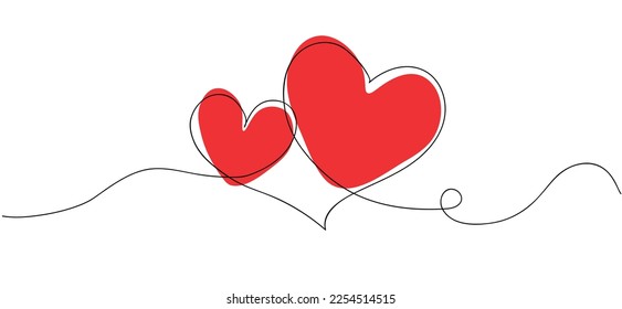 Two hearts continuous line drawn sketch, heart sketch doodle, love in line style, Valentine’s Day, mother day, birthday concept.