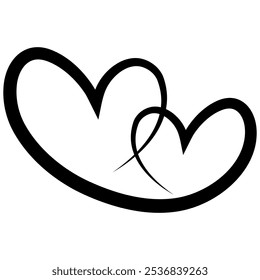 Two hearts continuous line drawn. Double heart wavy line. Vector illustration isolated on white.