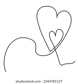 Two hearts, continuous line, love concept, vector illustration