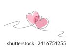 Two hearts, continuous one line drawing. Valentine