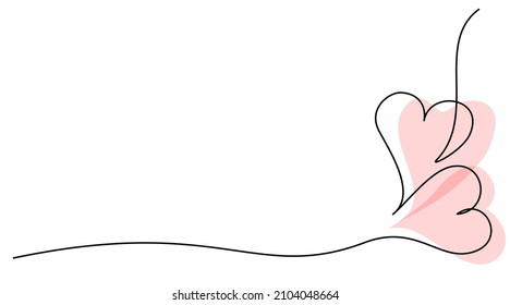 Two Hearts Continuous One Line Drawing. Valentines day concept. Hearts Couple Trendy Minimalist Illustration. Love Minimalist Contour Art. Vector illustration