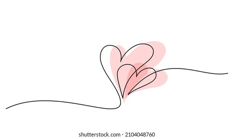Dos Corazones Continuos Dibujando Una Línea. Concepto de San Valentín. Ilustración Minimalista A La Moda Del Corazón. Amo: ilustración de contorno minimalista