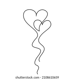 Two Hearts Continuous One Line Drawing. Valentines day concept. Hearts Couple Trendy Minimalist Illustration. Love Minimalist Contour Art. Vector illustration