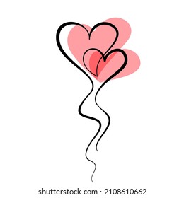 Two Hearts Continuous One Line Drawing. Valentines day concept. Hearts Couple Trendy Minimalist Illustration. Love Minimalist Contour Art. Vector illustration